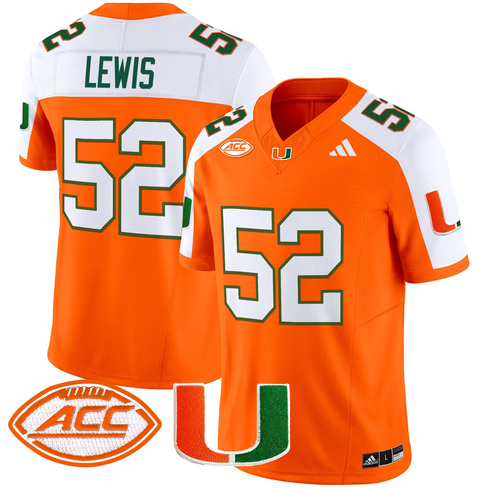 Men Miami Hurricanes #52 Lewis Orange 2024 Vapor Limited NCAA Jersey